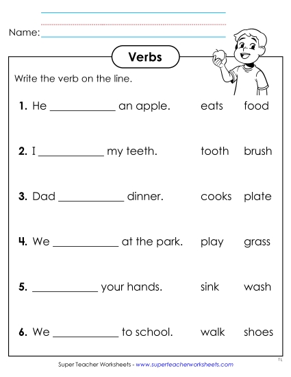 Basic Action Verbs - Fill in the Blanks (Action Verbs)