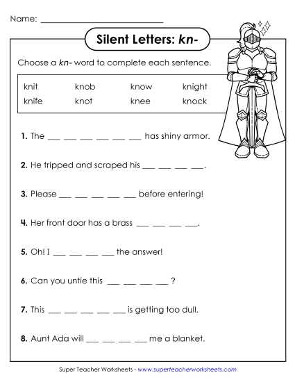 Worksheets - Fill In the Blanks: Kn- Words (Printable PDF Worksheet)