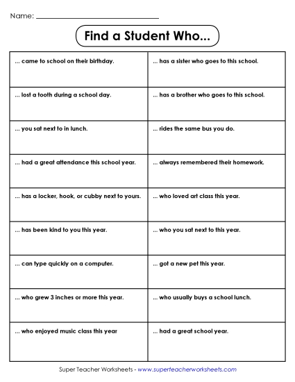 Activities and Games - Find a Student Who... Game Activities and Games - Find a Student Who... Game