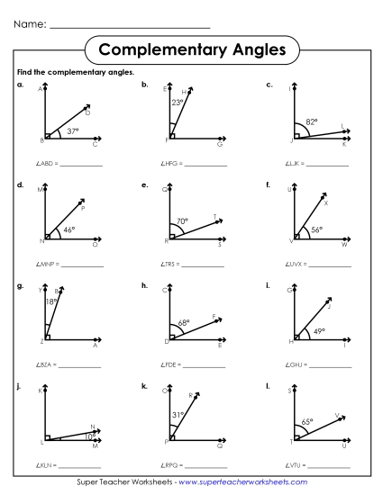 Complementary Angles - Find Complementary Angles