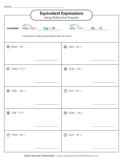 Finding Equivalent Expressions Using Distributive Property - Find Equivalent Expressions Using Distributive Property (Intermediate) Finding Equivalent Expressions Using Distributive Property - Find Equivalent Expressions Using Distributive Property (Intermediate)