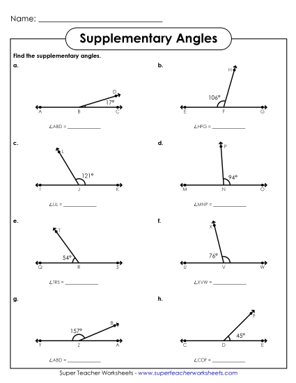 Supplementary Angles - Find Supplementary Angles
