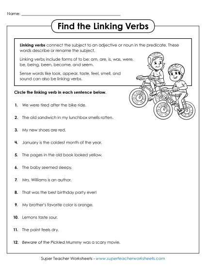 Linking Verbs - Find the Linking Verb