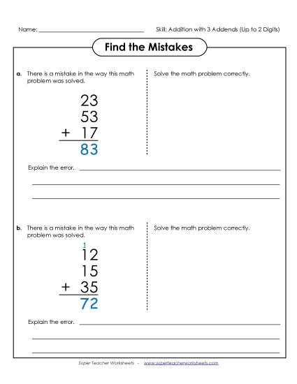 Two-Digit - Find the Mistakes (2 Digits)