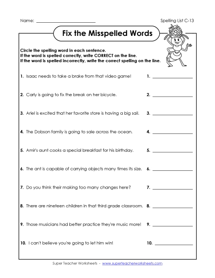 Worksheets - Find the Mistakes (C-13)