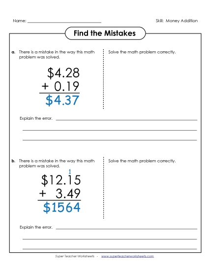 Adding Money - Find the Mistakes