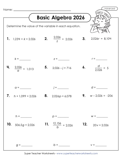 New Year Math - Find the Variable 2026 (Advanced)