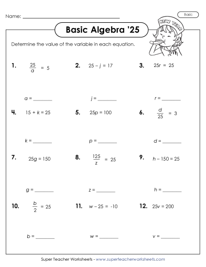 New Year Math - Find the Variable '25 (Basic) New Year Math - Find the Variable '25 (Basic)