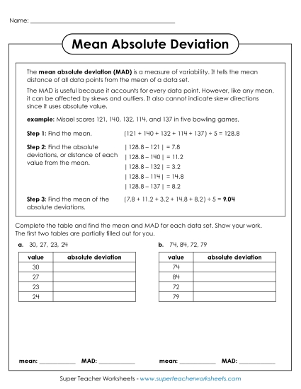 Measures of Variability Only - Finding Mean Absolute Deviation