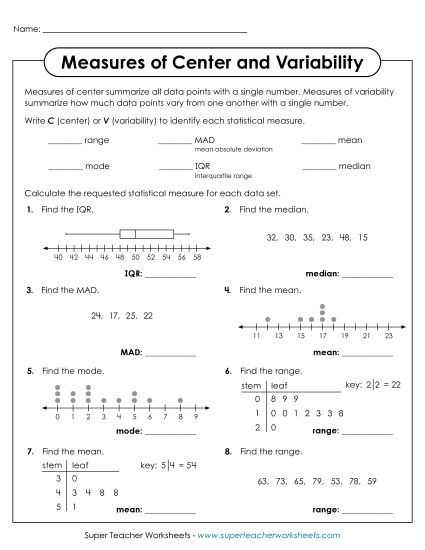 Measures of Center & Variability (Mixed) - Finding Measures of Center and Variability Measures of Center & Variability (Mixed) - Finding Measures of Center and Variability