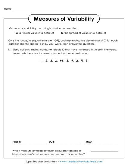 Measures of Center and Variability - Finding Measures of Variability Measures of Center and Variability - Finding Measures of Variability