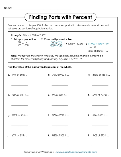 Finding Parts and Wholes - Finding Parts with Percent Finding Parts and Wholes - Finding Parts with Percent
