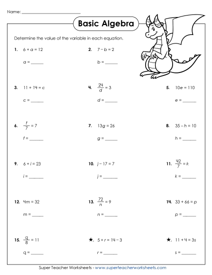 Addition, Subtraction, Multiplication & Division - Finding the Values of Variables #2
