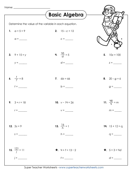 Addition, Subtraction, Multiplication & Division - Finding the Values of Variables Addition, Subtraction, Multiplication & Division - Finding the Values of Variables