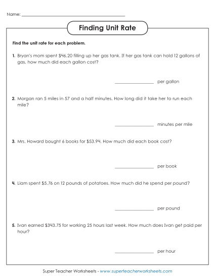 Finding & Comparing Unit Rates - Finding Unit Rate (Intermediate)