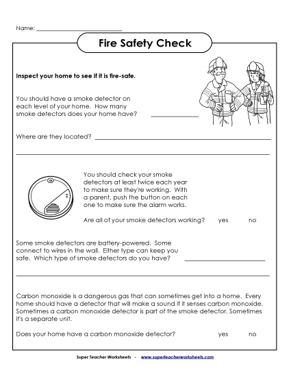 Fire Safety Worksheets - Fire Safety Check (Intermediate)