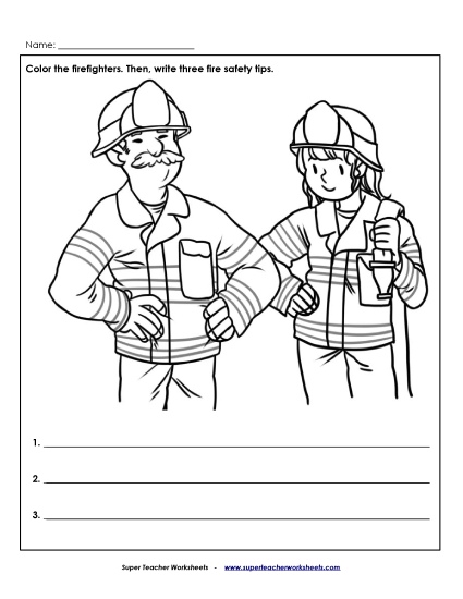 Fire Safety Worksheets - Fire Safety: Color & Write (Intermediate)