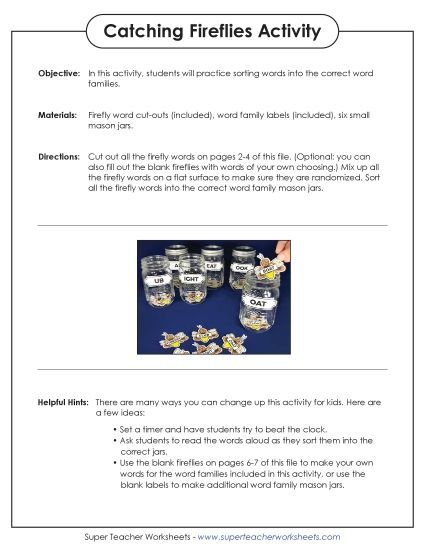 Early Literacy Activities - Firefly Word Family Activity Early Literacy Activities - Firefly Word Family Activity