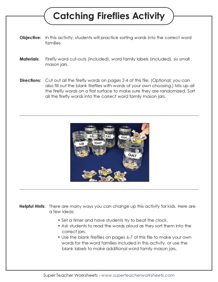 Sorting Games - Firefly Word Family Activity Sorting Games - Firefly Word Family Activity