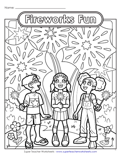 Coloring Pages - Fireworks Fun (Advanced) (Printable PDF Worksheet)