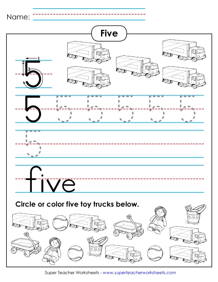 Number Five - Five: Trace, Print, Count