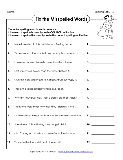 Worksheets - Fix the Misspelled Word (D-15)
