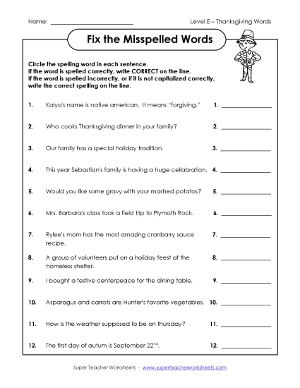 Worksheets and Puzzles - Fix the Misspelled Words 