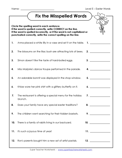 Worksheets and Puzzles - Fix the Misspelled Words 