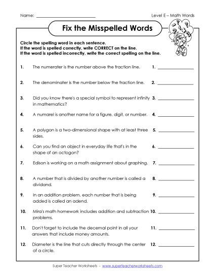 Worksheets and Activities - Fix the Misspelled Words Worksheets and Activities - Fix the Misspelled Words
