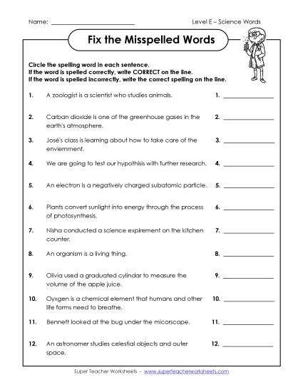 Worksheets and Activities - Fix the Misspelled Words Worksheets and Activities - Fix the Misspelled Words