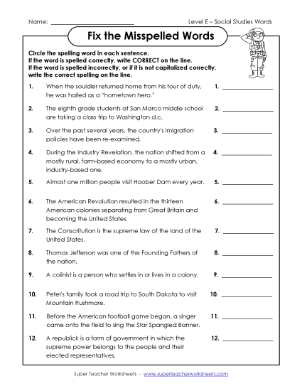 Worksheets and Activities - Fix the Misspelled Words Worksheets and Activities - Fix the Misspelled Words