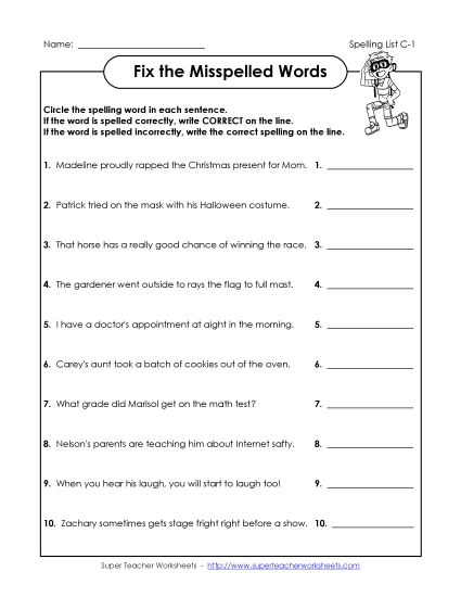 Worksheets - Fix the Misspelled Words (C-1) Worksheets - Fix the Misspelled Words (C-1)