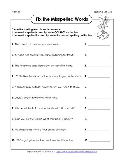 Worksheets - Fix the Misspelled Words (C-8)