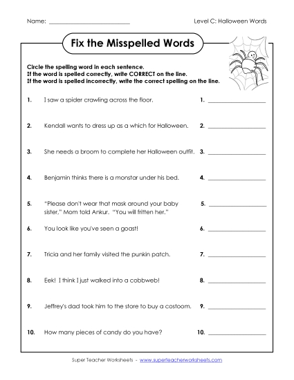 Worksheets and Activities - Fix the Misspelled Words (C-Halloween) 