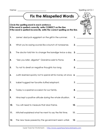 Worksheets - Fix the Misspelled Words (D-1) Worksheets - Fix the Misspelled Words (D-1)