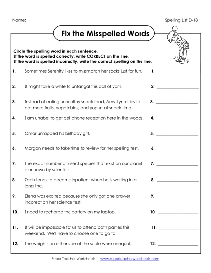 Worksheets - Fix the Misspelled Words (D-18)