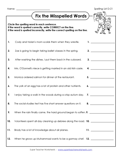 Worksheets - Fix the Misspelled Words (D-21) Worksheets - Fix the Misspelled Words (D-21)