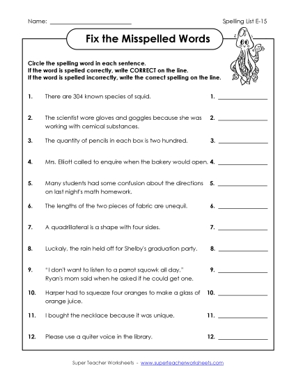 Printable Worksheets - Fix the Mistakes (E-15)
