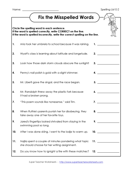 Worksheets and Puzzles - Fix the Mistakes (E-2) Worksheets and Puzzles - Fix the Mistakes (E-2)