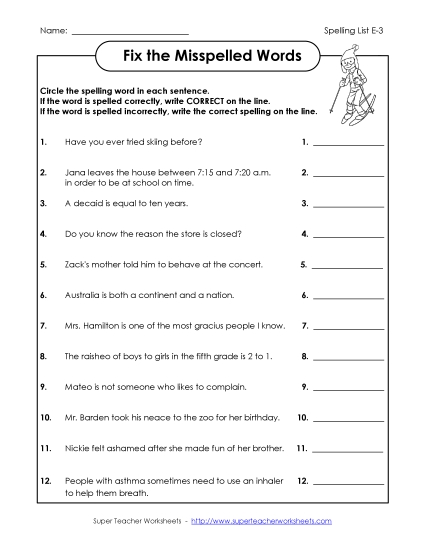 Worksheets and Puzzles - Fix the Mistakes (E-3)