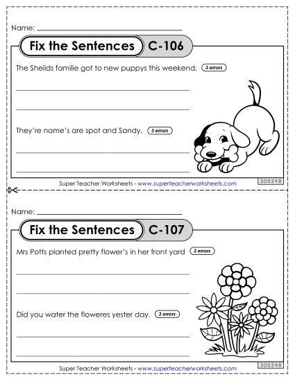 Fix the Sentences C-106 through C-110 Fix the Sentences C-106 through C-110
