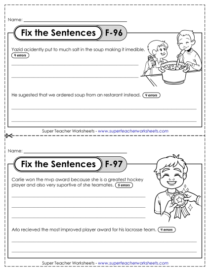 Fix the Sentences F-96 through F-100 Fix the Sentences F-96 through F-100