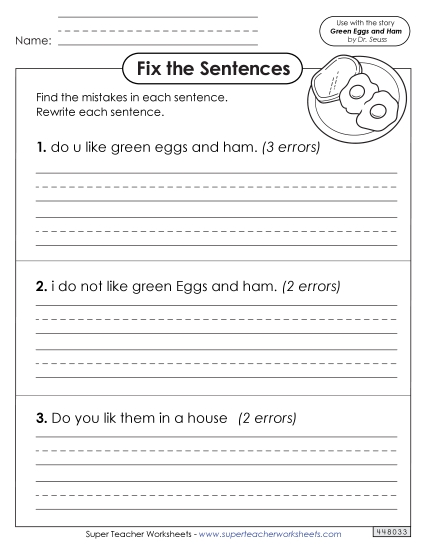 Activities - Fix the Sentences: Green Eggs