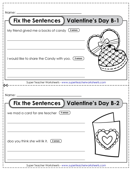 Holiday Proofreading - Fix the Sentences: Valentine's Day (Level B) Holiday Proofreading - Fix the Sentences: Valentine's Day (Level B)