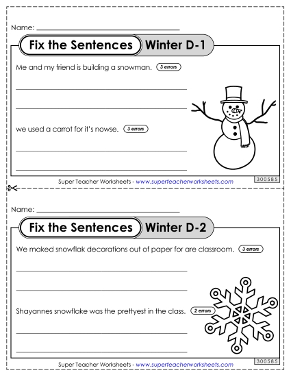 Holiday and Seasonal Proofreading - Fix the Sentences: Winter (Level D) Holiday and Seasonal Proofreading - Fix the Sentences: Winter (Level D)