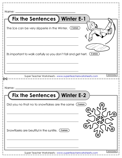 Holiday and Seasonal Proofreading - Fix the Sentences: Winter (Level E)