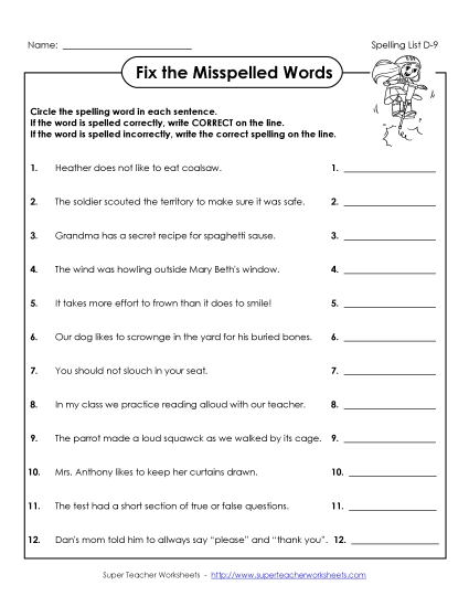 Worksheets - Fix the Spellings (D-9) Worksheets - Fix the Spellings (D-9)