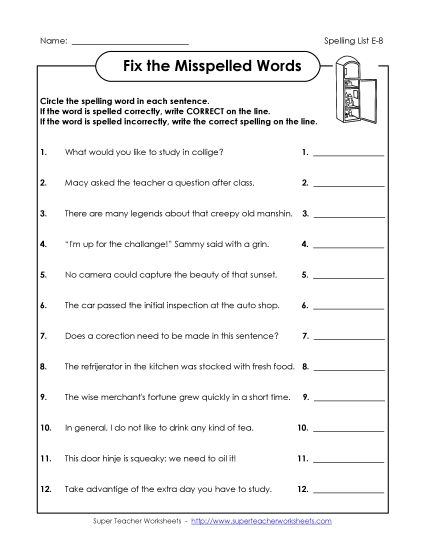 Printable Worksheets - Fix the Spellings (E-8)