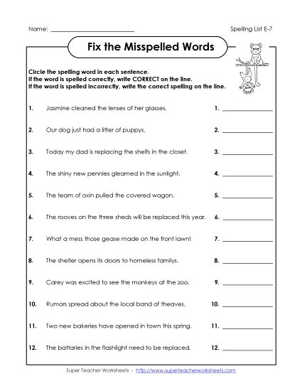 Printable Worksheets - Fix the Words (E-7)