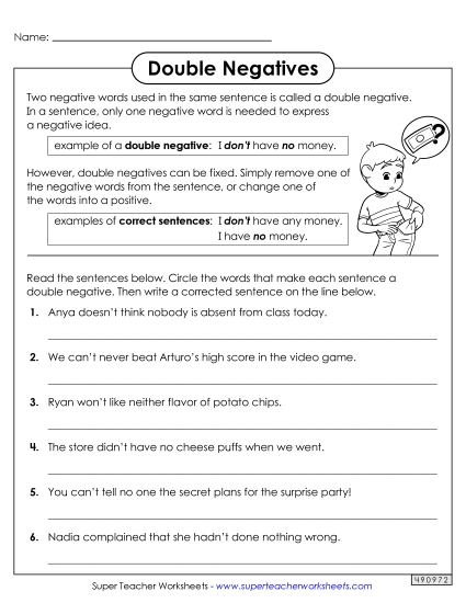 Worksheets - Fixing Double Negatives